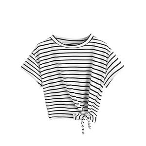 Striped crop top with tie in front